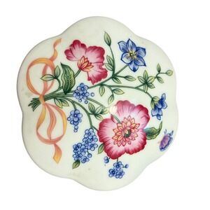 Crowning Touch Trinket Box Floral‎ Scalloped White Porcelain Jewelry Dish Small